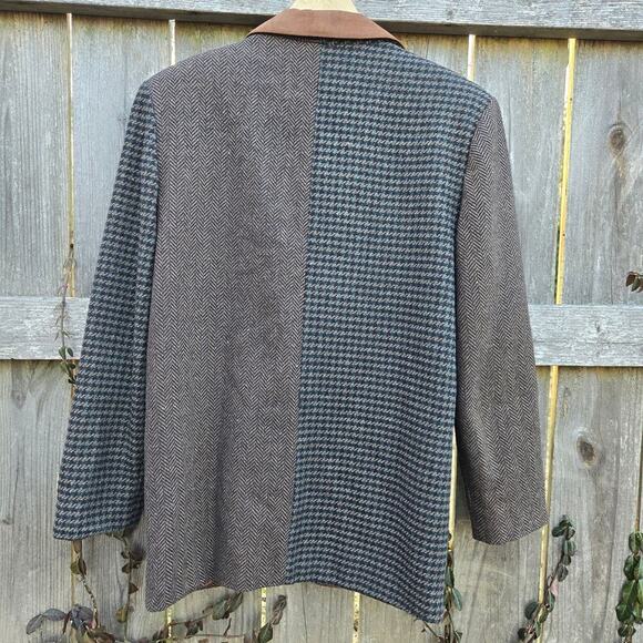 The Limited Vintage 90s Suede Wool Houndstooth Blazer M English Countryside Prep - Picture 8 of 11